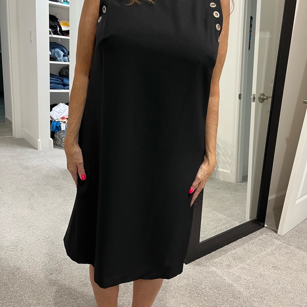 Adrianna Papell Black Sleeveless A-Line Midi Dress